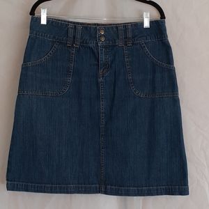 PRANA Denim Jean Skirt Pockets Ladies Sz 8